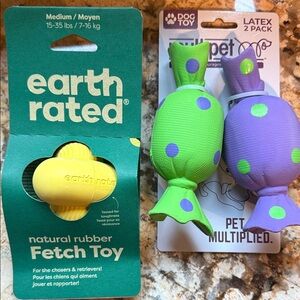 Set of Dog Toys Earth Rated Fetch Toy & Multipet Candy Squeak Toy Set